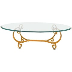 Elegant Vintage Brass and Glass Oval Coffee or Cocktail Table 8