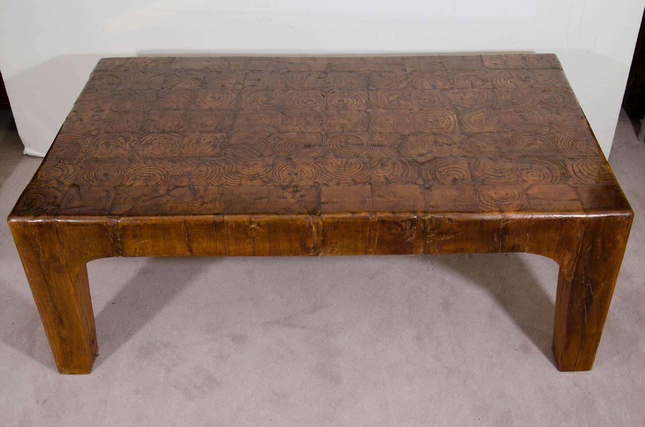 American Natural Wood Block Rectangular Coffee or Cocktail Table