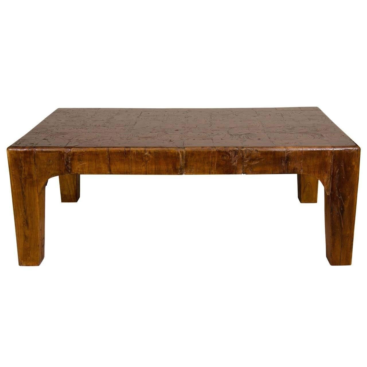 Natural Wood Block Rectangular Coffee or Cocktail Table