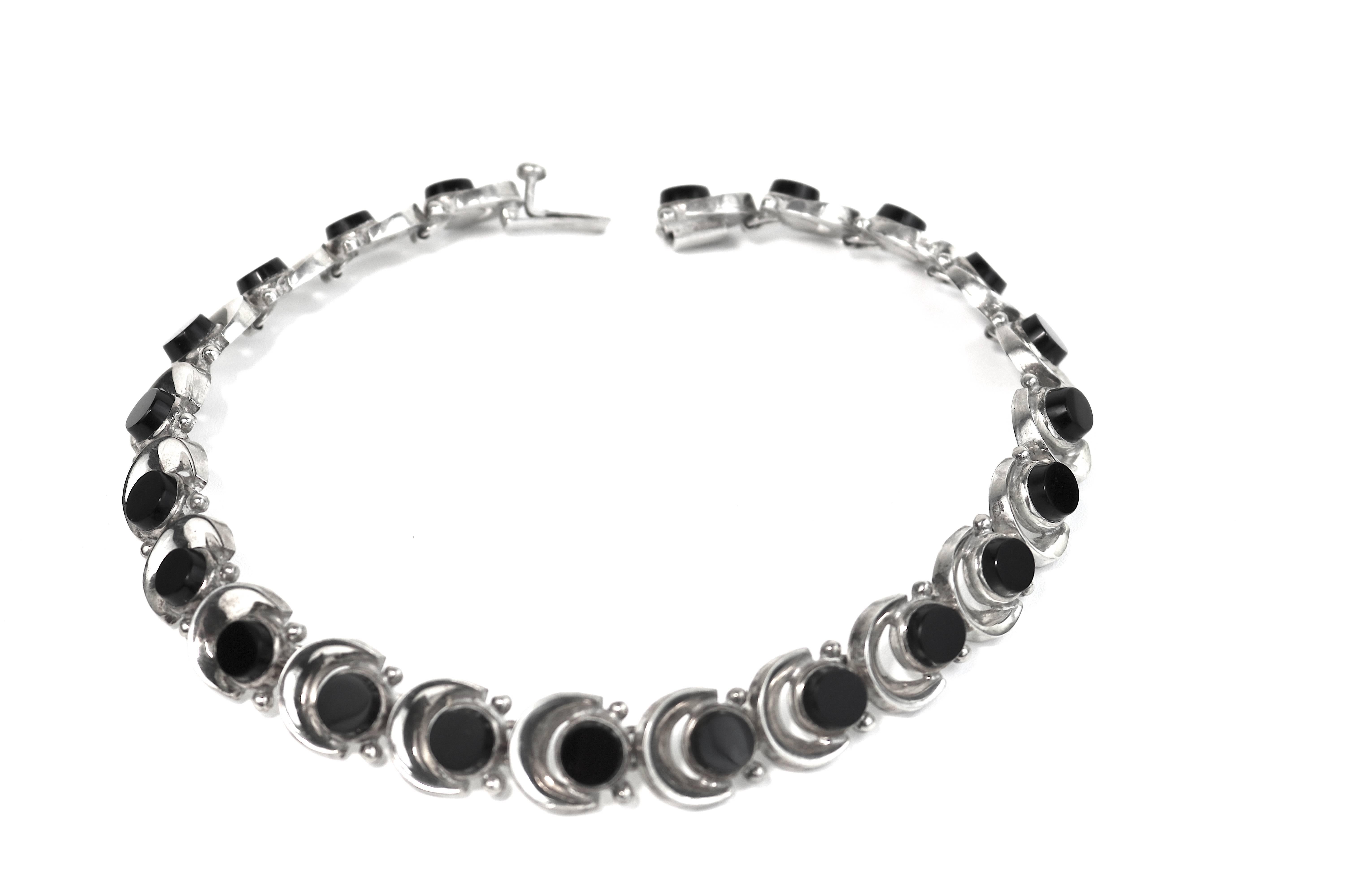 Modernist Mexico 1950s Antonio Pineda 4 Pc. Sterling Onyx Parure-Hallmarked For Sale 3
