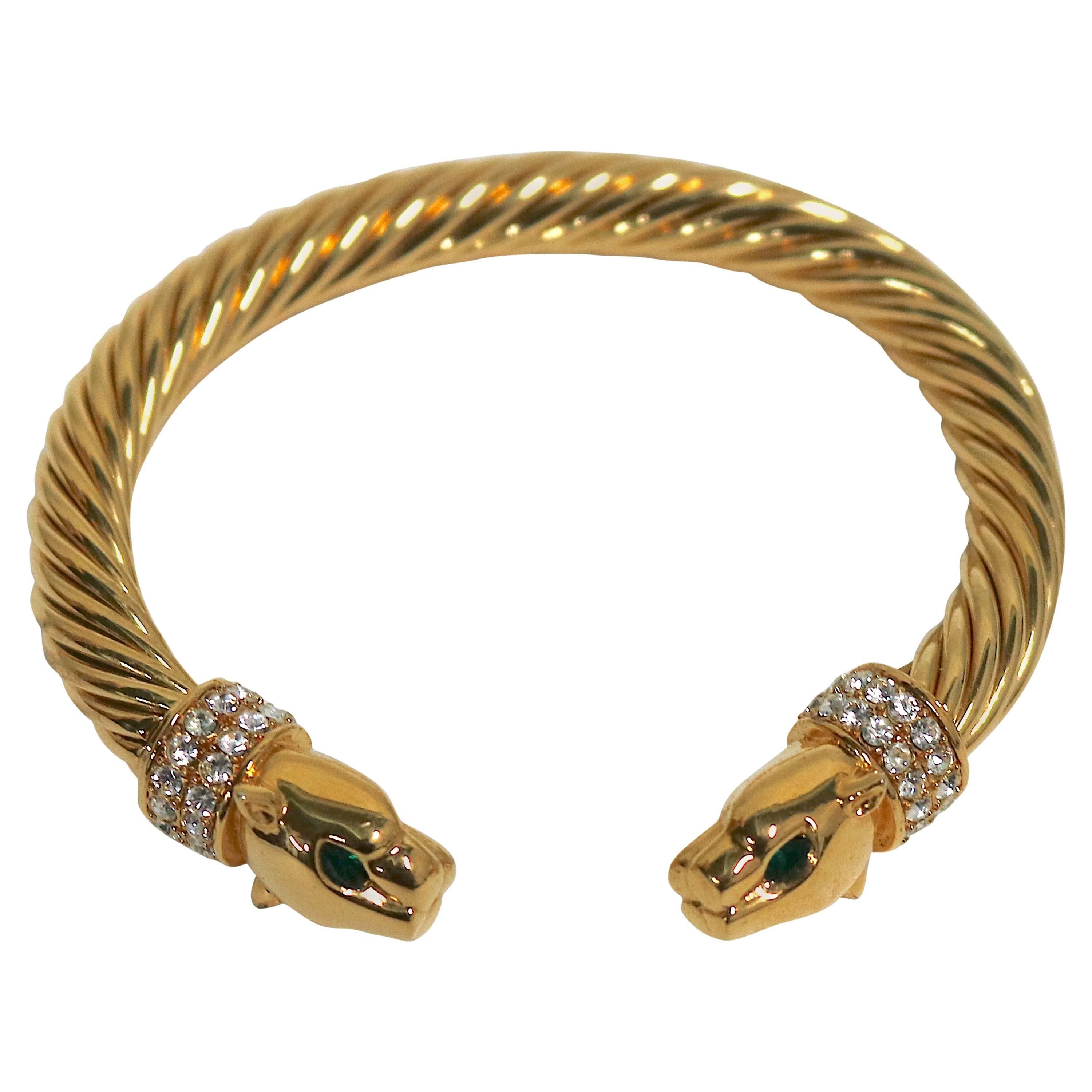 Jackie Collins Gold Plate Panther Bangle Bracelet For Sale