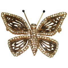Vogue Articulated Gold Plate Diamante Butterfly Brooch Enameled