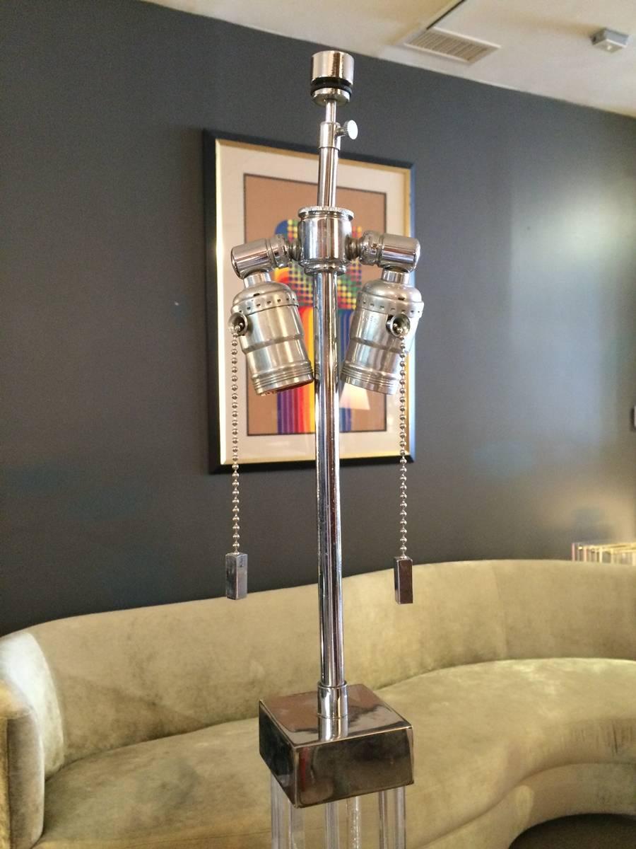Pair of beautiful Lucite and chrome floor lamps designed and manufactured by Karl Springer in the early 1970s for a private home in NY.
The lamps came from the original owners and are in excellent condition.
Measurements:
61.5