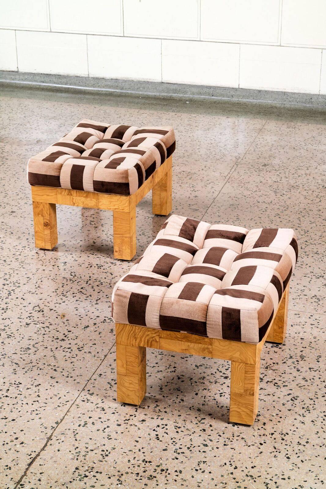 Paul Evans Pair of Upholstered Stools In Excellent Condition In Chicago, IL