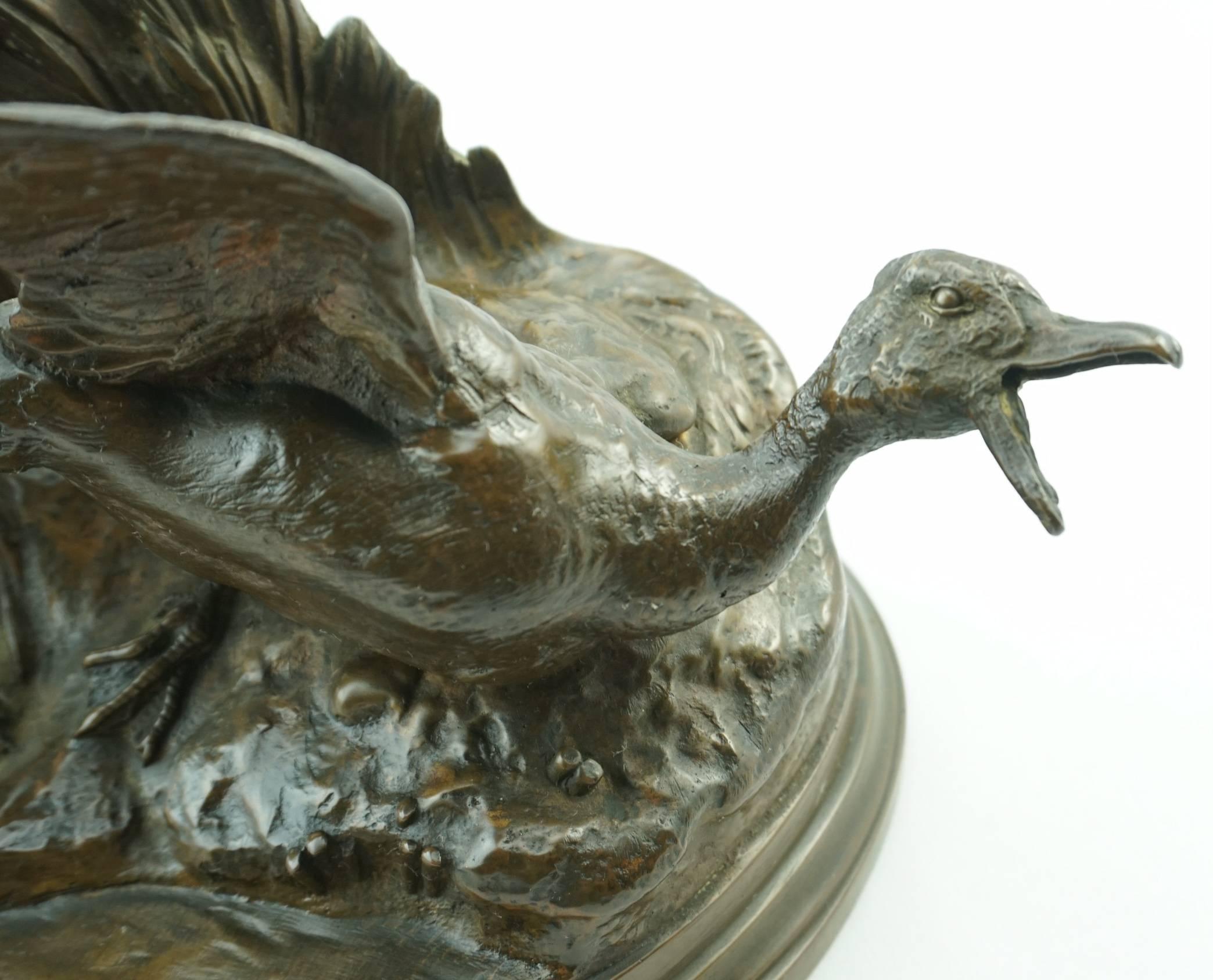 Mid-19th Century Pierre Jules Mene Spaniel Capturing a Duck Bronze