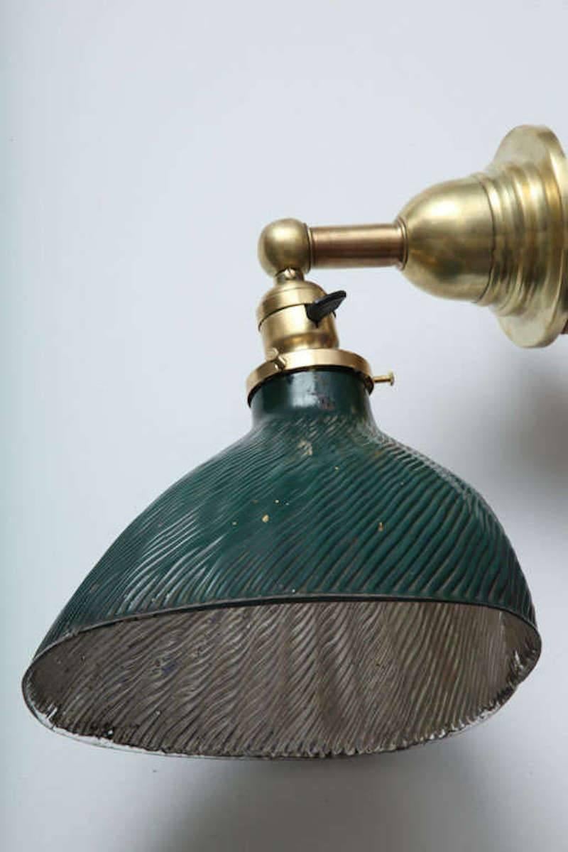 American Pair of Vintage X-Ray Green Mercury Glass and Brass Wall Lamp