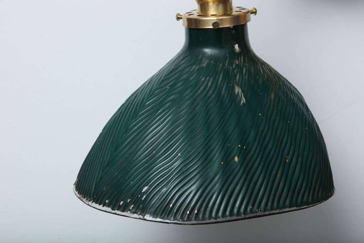 Mid-20th Century Pair of Vintage X-Ray Green Mercury Glass and Brass Wall Lamp