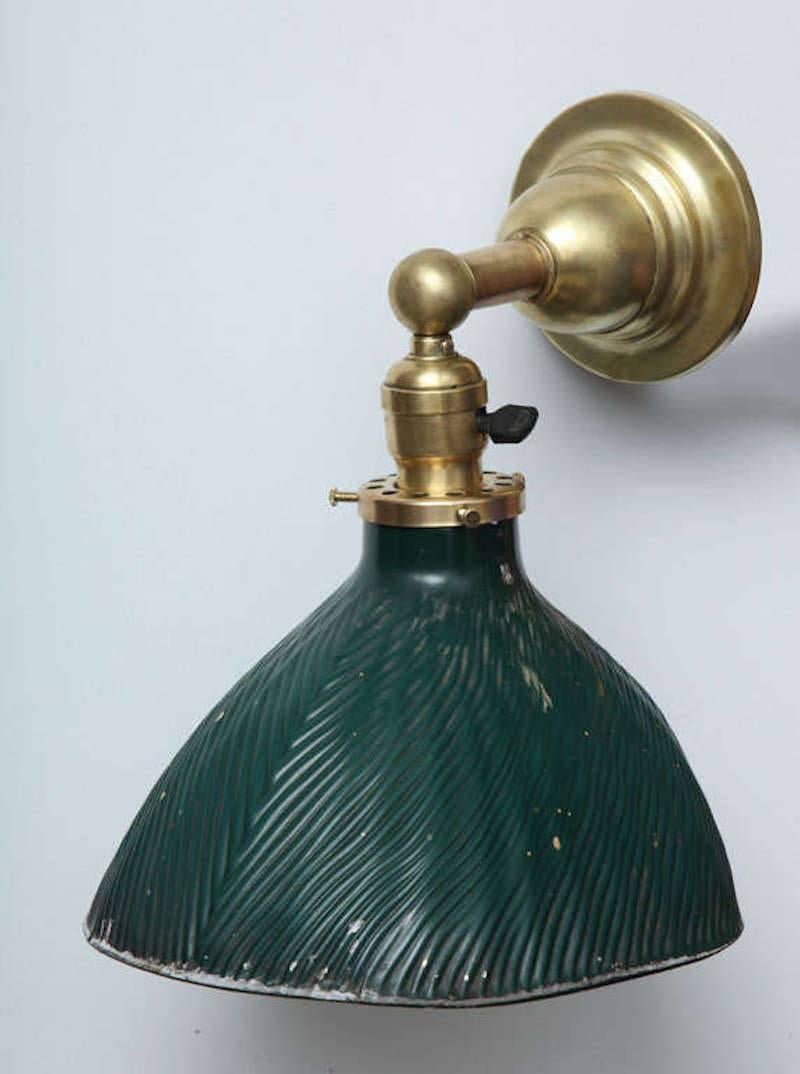 Pair of Vintage X-Ray Green Mercury Glass and Brass Wall Lamp 1