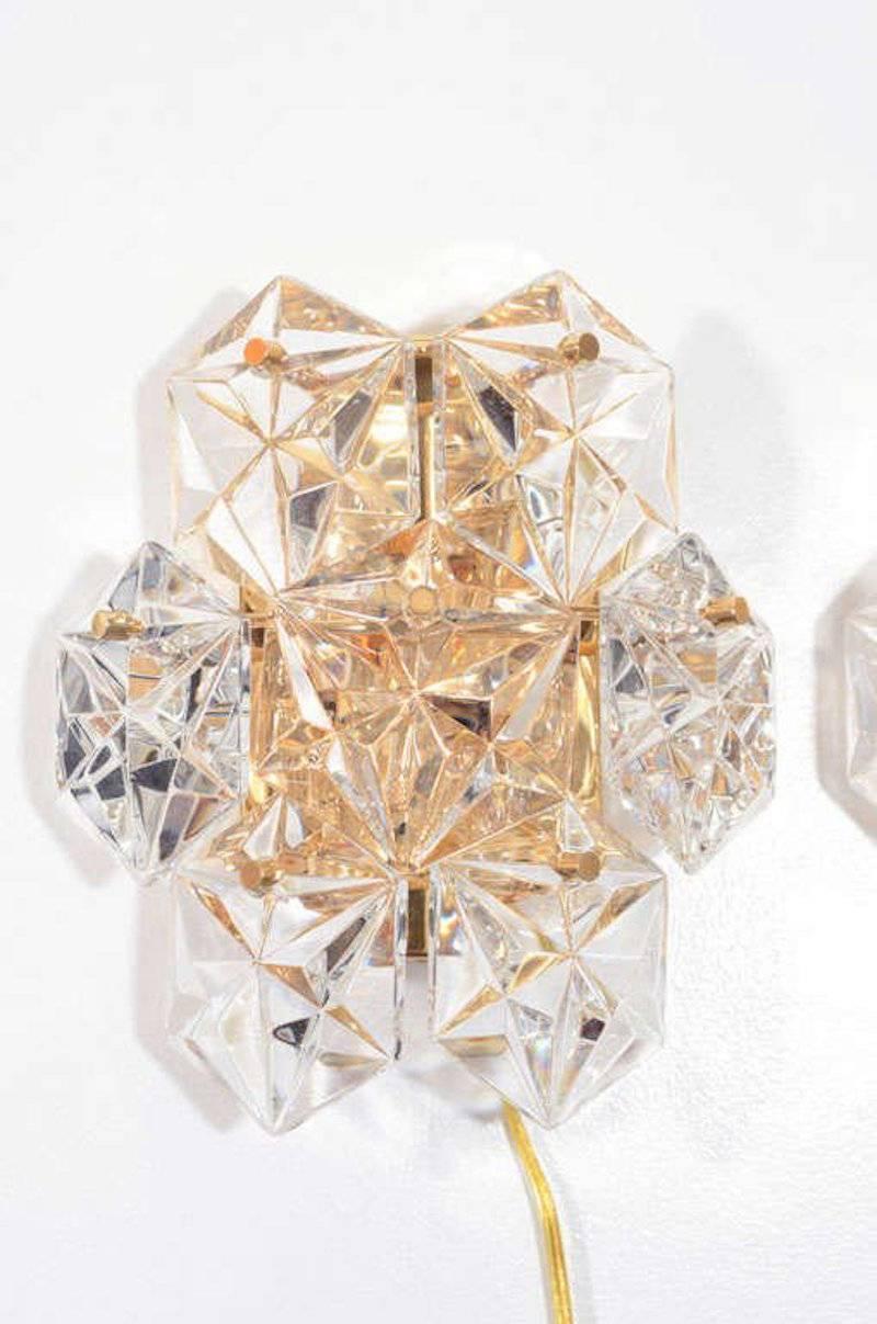German Kinkeldey 22kt Gilt, Faceted Crystal Sconces For Sale