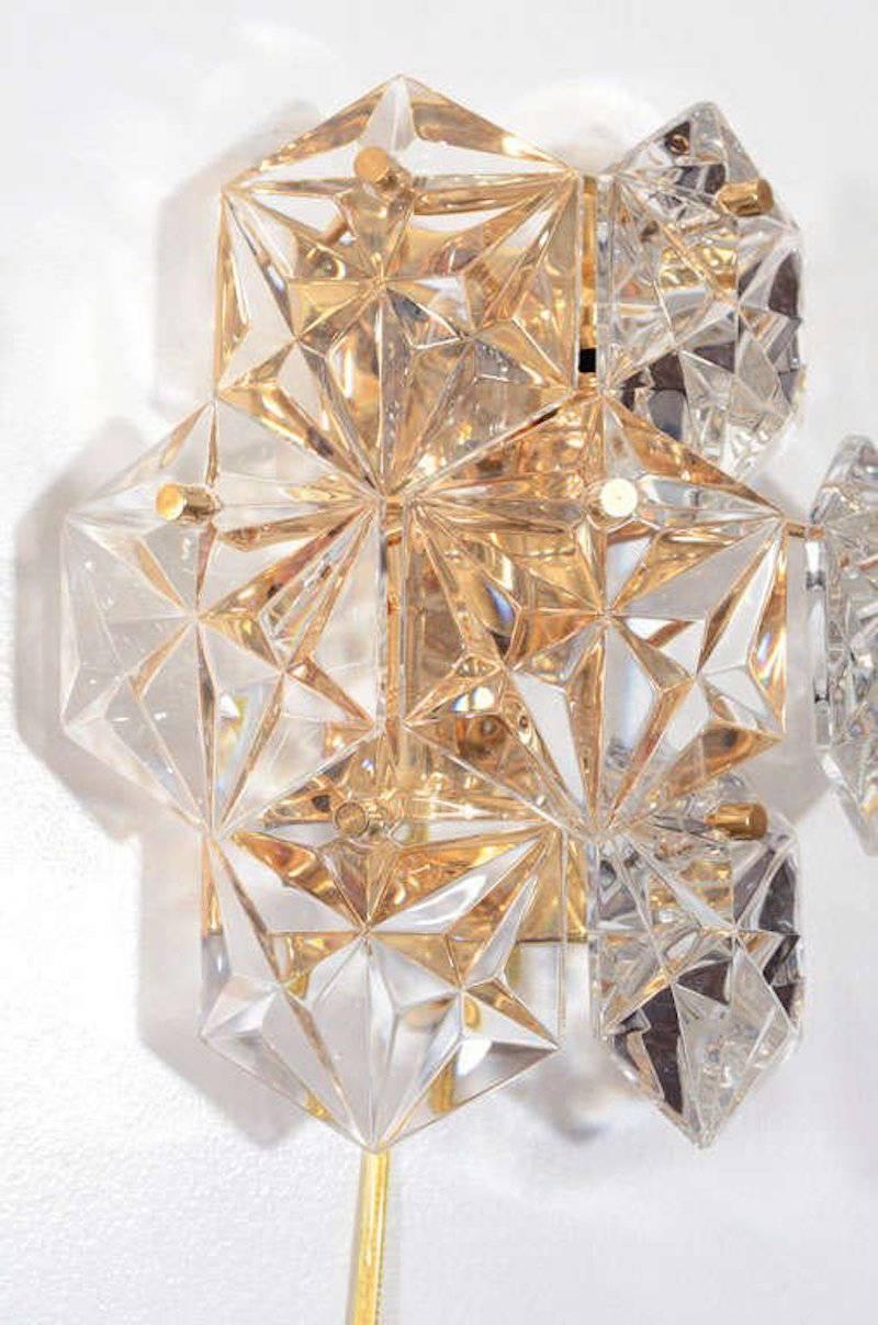 Brass Kinkeldey 22kt Gilt, Faceted Crystal Sconces For Sale