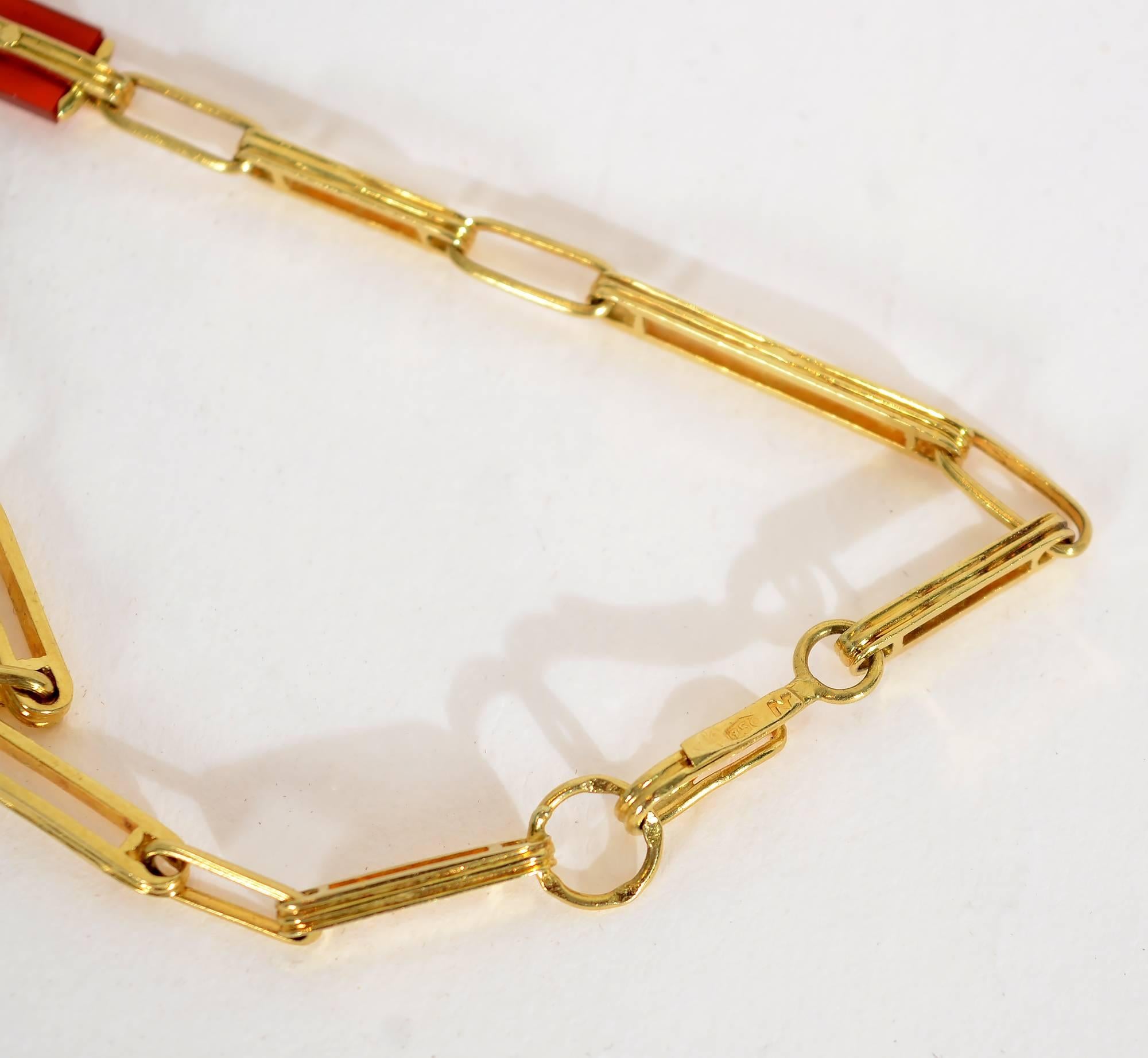 Jade Carnelian Gold Long Chain Necklace For Sale 1