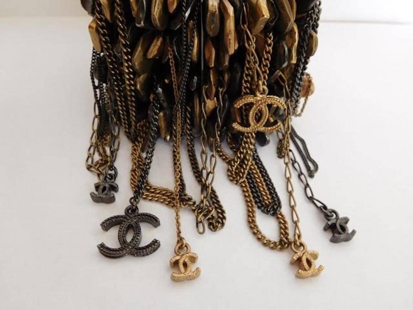 Chanel Fall 2010 Couture Bracelet Black with Multi Chains and Charms For Sale 2