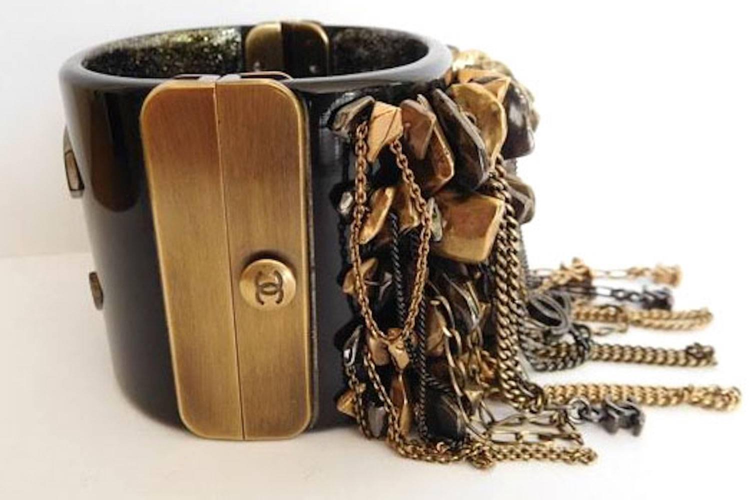 Chanel Fall 2010 Couture Bracelet Black with Multi Chains and Charms For Sale 4