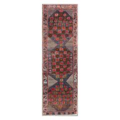 Colorful Turkish Oushak Runner with Geometric Motifs and Charcoal Color 9