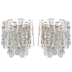 Ice Glass and Brass Sconces by JT Kalmar Ice Glass and Brass Sconces by JT Kalmar