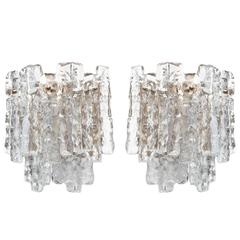 Pair of Two-Tier Ice Glass and Brass Sconces by JT Kalmar 9