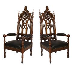 Pair of 19th c. English Gothic Revival Carved Mahogany Chairs