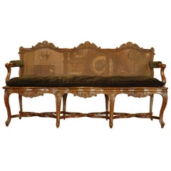 Antique 19th Century Regence Style Walnut French Cane Settee, Shell Motif