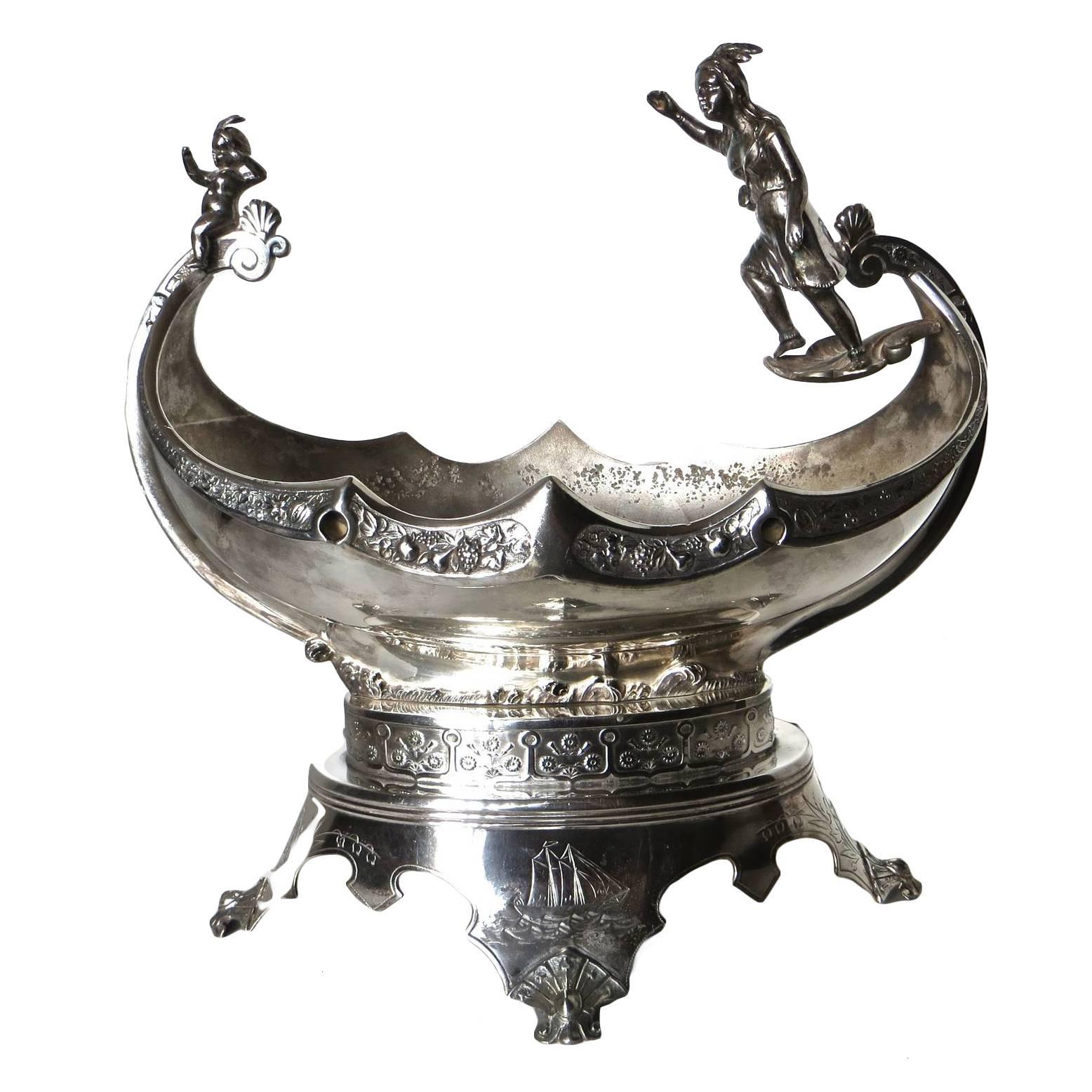 Indian Figural Silver Plated Fruit Bowl, circa 1880s