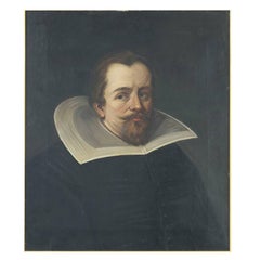 Ritratto inglese del XIX secolo, olio su tela con cornice in legno ebanizzato