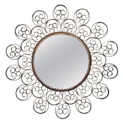 Mid-Century Spanish Gilt Iron Filigree Sunburst Mirror
