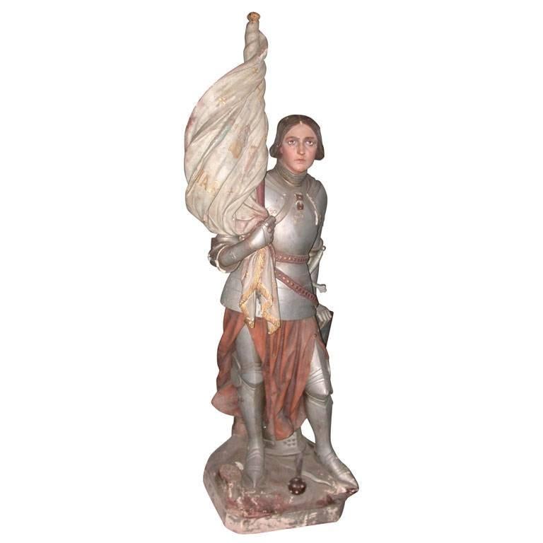 Joan of Arc Polychromed Life Size Statue with Glass Eyes