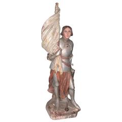 Antique Joan of Arc Polychromed Life Size Statue with Glass Eyes