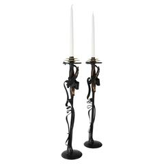 Pair of Albert Paley "Scepter Candleholders", Blackened Metal and Bronze, 2014