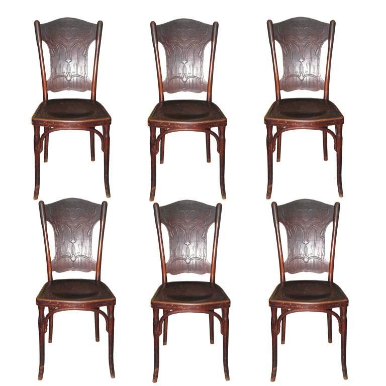 Six Austrian Bentwood Chairs Signed J.J.Kohn/Thonet For Sale at 1stDibs