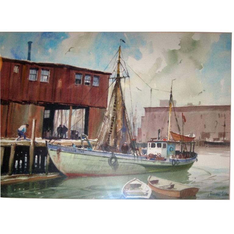 Gordon Grant Watercolor Painting of Harbor Scene
