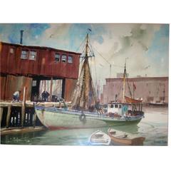 Gordon Grant Watercolor Painting of Harbor Scene 7