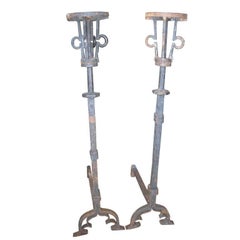 50" Pair of Hand-Forged Iron Andirons