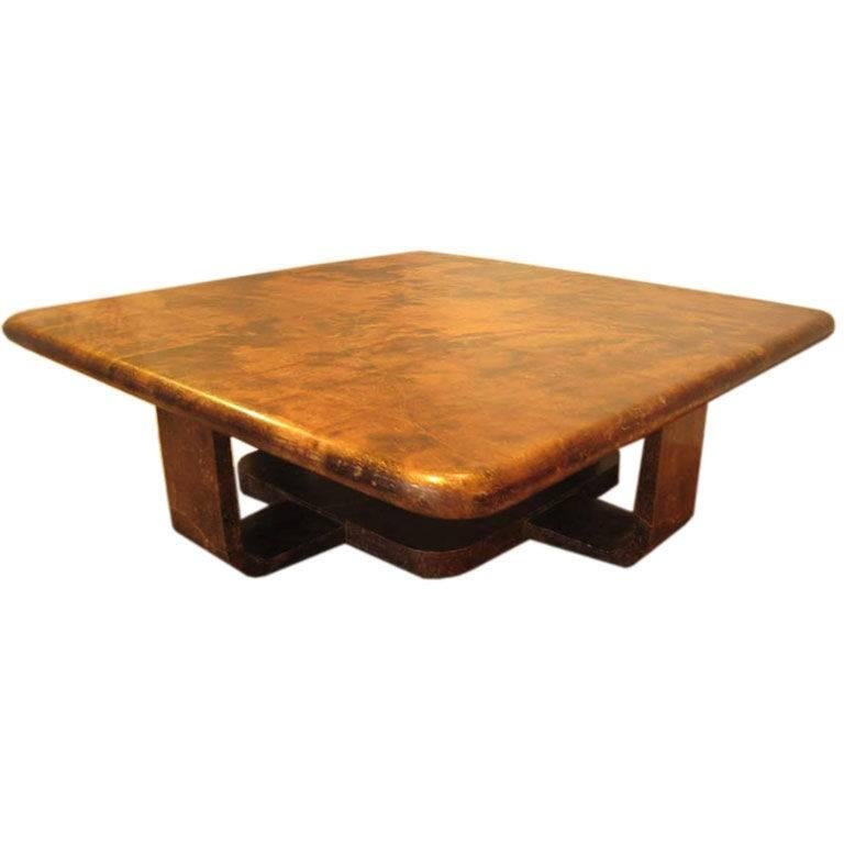 Mid-Century Modern Goatskin Lg Square Coffee Table For Sale
