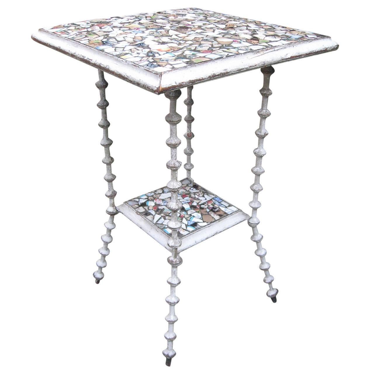 Tramp Art 19th Century American Mosaic Spool Table