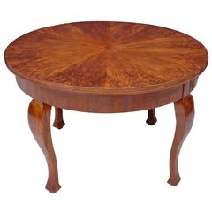 47" French Art Deco Round Dining or Center Table with Figured Walnut Top