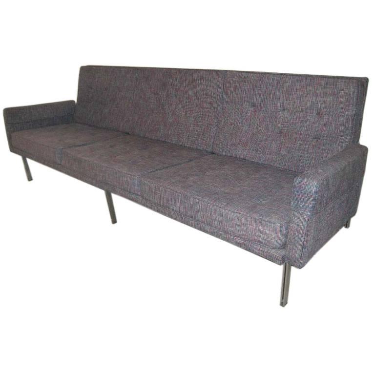 Mid-Century Modern Florence Knoll Three-Seat Steel / Upholstered Arm Sofa