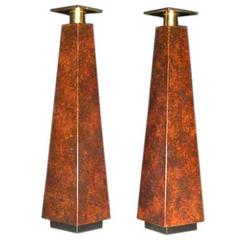 Pair of Mid-Century Burl Wood Candle Holders 2