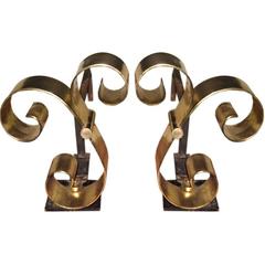 Pair Brass Midcentury Andirons attributed to Raymond Subes 10
