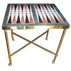 Table de backgammon personnalisée en laiton et marbre du milieu du siècle dernier