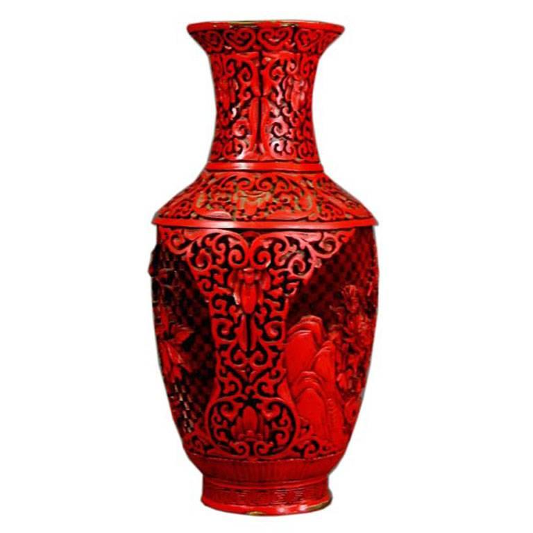 Red Lacquer Carved Vase