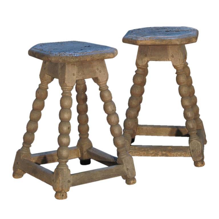 Pair of 17th century Rustic Walnut Stools For Sale
