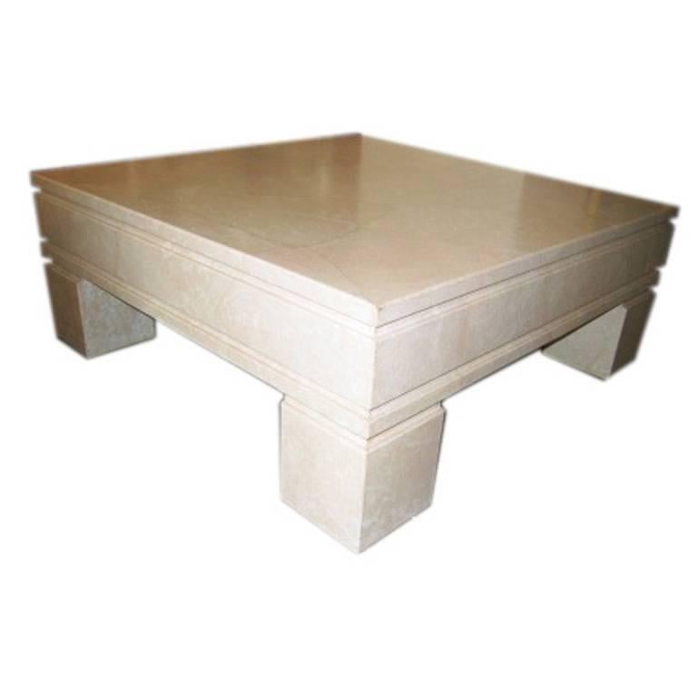 Mid-Century Modern Chic Parchment Chuncky Coffee Table Karl Springer style For Sale