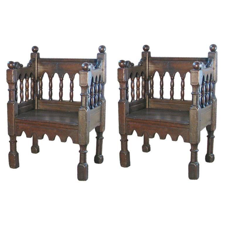 Pair of 19th century Italian Gothic Style Oak Chairs
