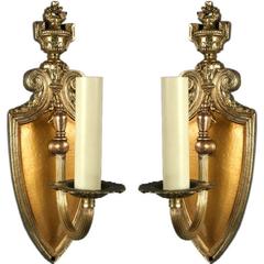 Pair of Single Light Shield Form Sconces
