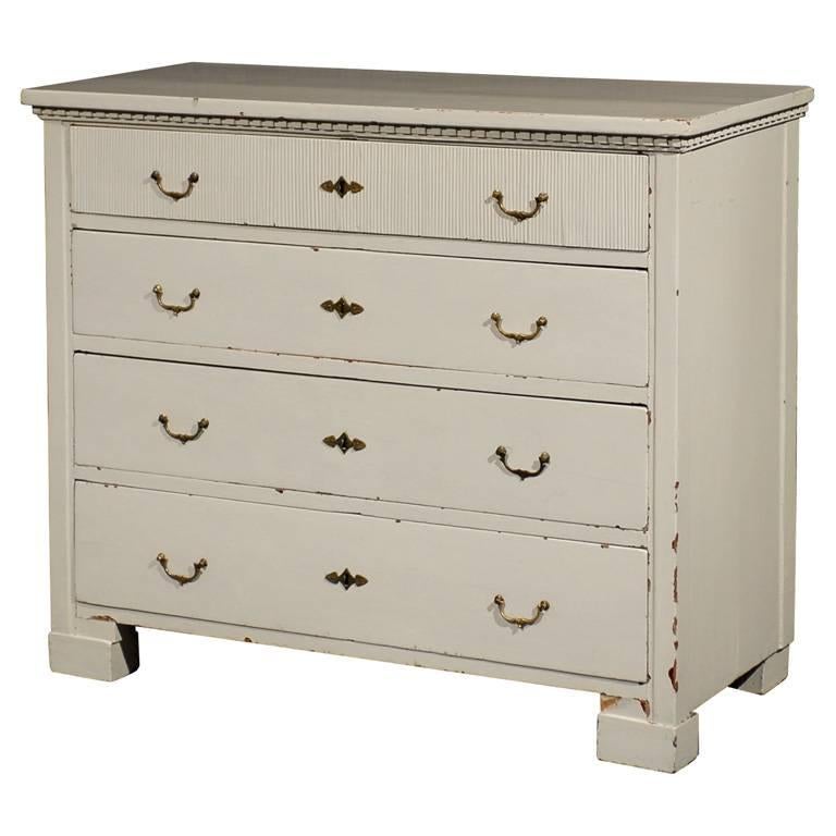 Period Antique Swedish Gustavian White Painted Four-Drawer Chest