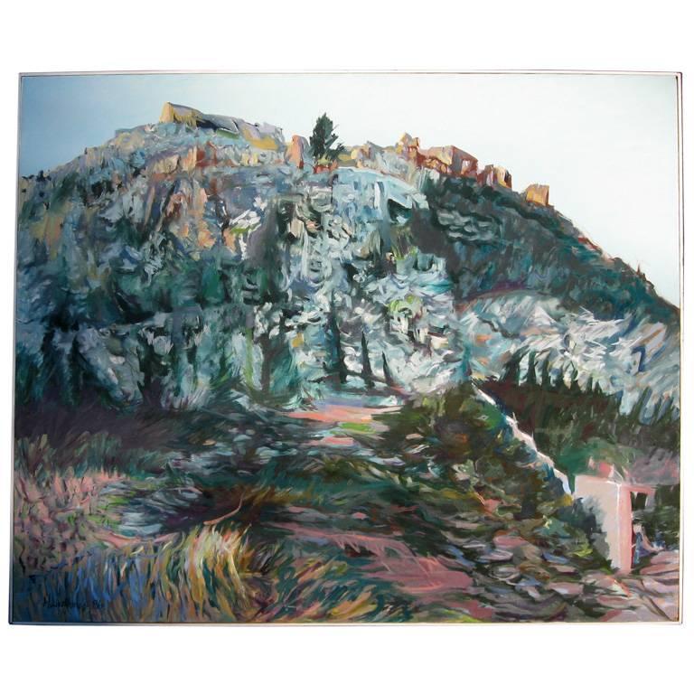 Oil Painting of Greek Hills by Harriet Livathinos For Sale at 1stdibs