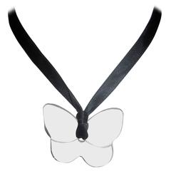 Baccarat Crystal Butterfly 'Papillon' Necklace with Black Satin Tie