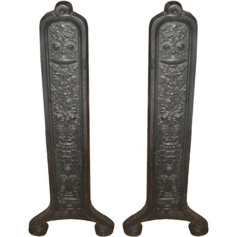 26" Pair of 19th Century Eastlake Andirons by Smith & Anthony For Sale