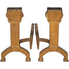 Pair of Hammered Iron Andirons by Bradley & Hubbard