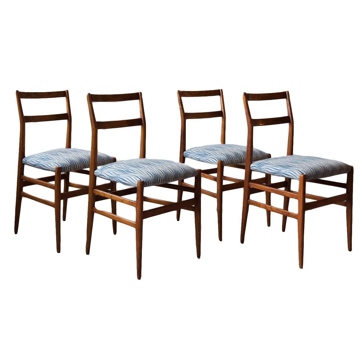 Four Gio Ponti Leggera Dining Chairs in Ashwood and Upholstery